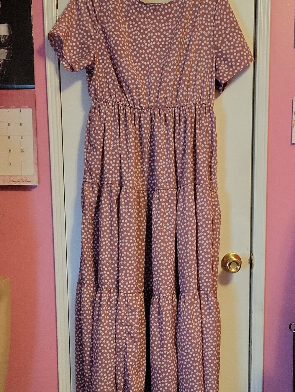 SHEIN Mauve Pink White Flowers Tiered Maxi Dress